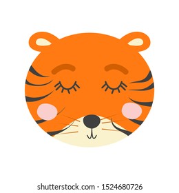 Hand drawn illustration of a cute funny tiger. Scandinavian style flat design. Concept for children print.