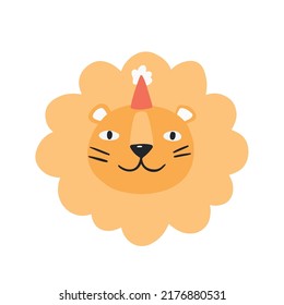 Hand drawn illustration of a cute funny lion face