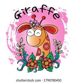 Hand drawn Illustration of Cute Giraffe.