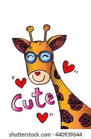 Hand drawn Illustration of Cute Giraffe.