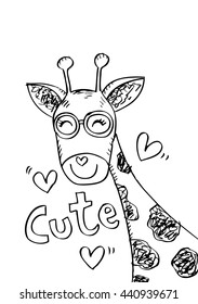 Hand drawn Illustration of Cute Giraffe.