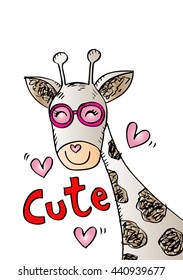 Hand drawn Illustration of Cute Giraffe.