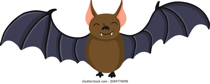 Hand drawn illustration of cute Halloween bat. Cartoon vector illustation flying bat. 