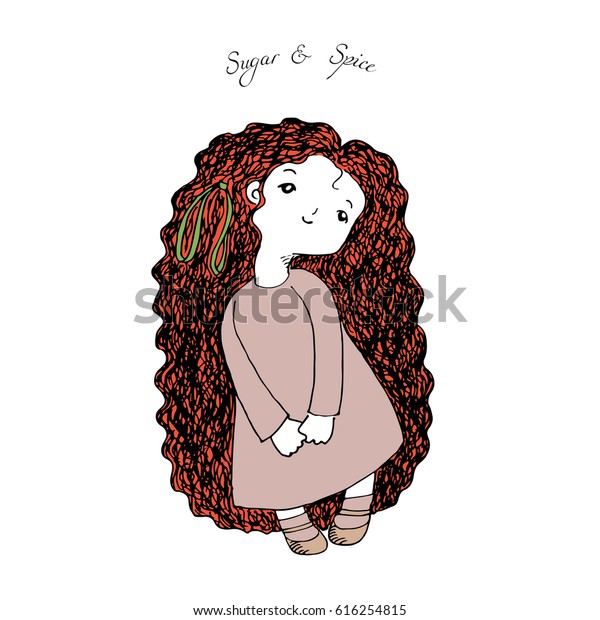 Hand Drawn Illustration Cute Little Girl Stock Vector