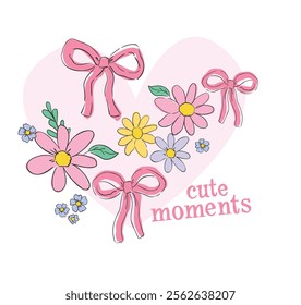 Hand drawn illustration cute moment slogan with flowers vector 