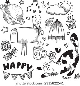 handgezeichnete Illustration eines süßen Sets mit Kollektion