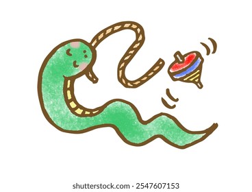 Hand drawn illustration of a cute snake playing with pieces