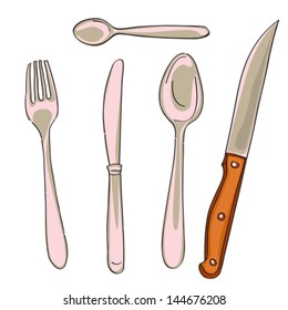 Hand Drawn Illustration Of A Cutlery Series Isolated On White