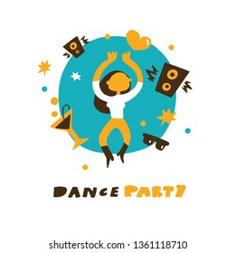Hand drawn illustration of dancing girl. Dance party vector poster