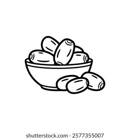 Hand drawn illustration of dates in a bowl