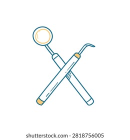 Hand drawn illustration of a dental mirror and a dental scaler crossed over each other representing dental hygiene and checkup equipment