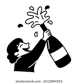 A hand drawn illustration depicting champagne celebration