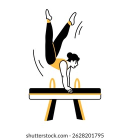 Uma ilustração desenhada à mão representando o desempenho da ginástica na viga
