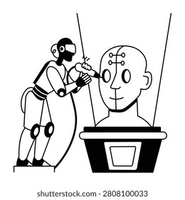 A hand drawn illustration depicting robot sculpture