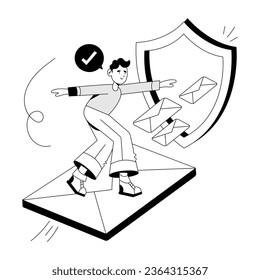 Hand drawn illustration depicting secure emails 