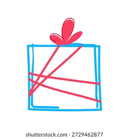 Ilustração desenhada à mão representando uma caixa de presente simples, ideal para temas de celebração, feriados, generosidade e ocasiões especiais, adicionando um toque de charme lúdico