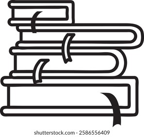 Hand drawn illustration depicting a stack of books adorned with bookmarks, representing the pursuit of knowledge, the joy of learning, and the essence of education