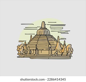 Hand drawn illustration design of Borobudur temple for t-shirts, posters and others