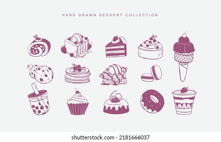Ilustración dibujada a mano del elemento de postres en un conjunto