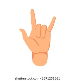 Hand drawn illustration of devil horns hand gesture. Flat vector heavy metal. Rock on festival.