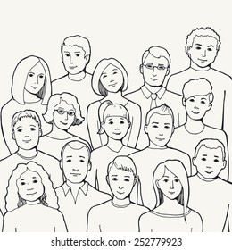 hand drawn illustration. different group of young people