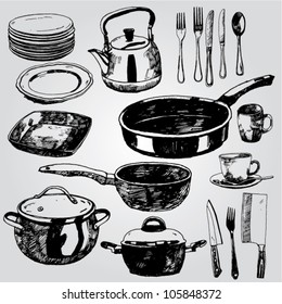 Hand drawn Illustration of Dishware