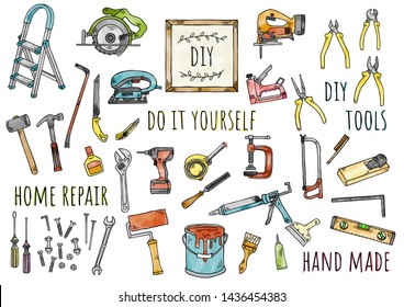 hand drawn illustration DIY TOOLS