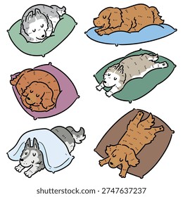 Hand drawn illustration of dog lying on pillow