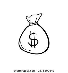 Hand drawn illustration of a dollar money bag wealth and finance