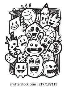 Hand drawn illustration, doodle monster, Hand drawn cartoon monster illustration, Cartoon crowd doodle hand drawn pattern, Doodle style. vector illustration