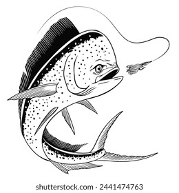 Hand Drawn Illustration of Dorado Fish Vintage