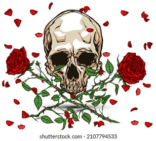 24 Half Skull And Rose Tattoo Images, Stock Photos & Vectors 