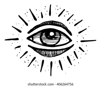 Hand drawn illustration or drawing of a human eye