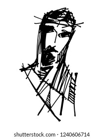 Hand drawn illustration or drawing of Jesus Christ at his Passion