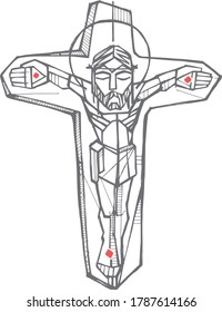Hand drawn illustration or drawing of Jesus Christ at the Crucifixion