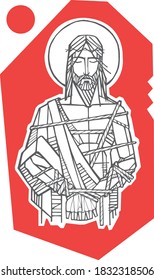 Hand drawn illustration or drawing of Jesus Christ at his Passion