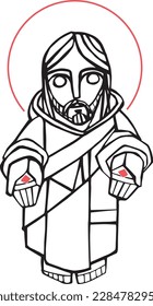 Hand drawn illustration or drawing of risen Jesus