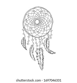 hand drawn illustration of dream catcher, native american poster