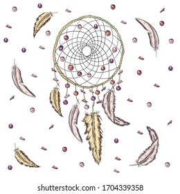 hand drawn illustration of dream catcher, native american poster