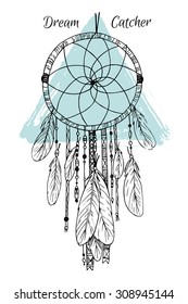 Hand drawn illustration - Dream catcher. Tribal design element. Perfect for invitations, greeting cards, quotes, blogs, posters and more. Vector