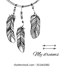 hand drawn illustration of dream catcher, native American poster