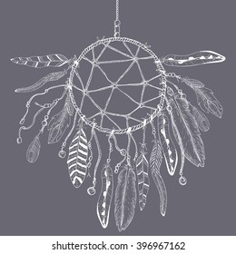hand drawn illustration of dream catcher, native american poster