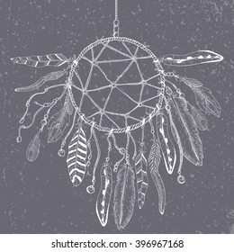 hand drawn illustration of dream catcher, native american poster
