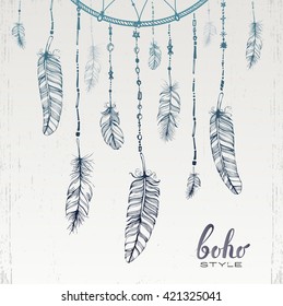 hand drawn illustration of dream catcher , in boho style