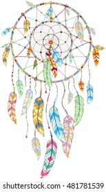 hand drawn illustration of dream catcher, native american poster in boho style