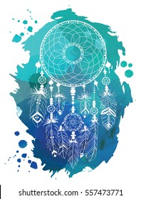 Hand drawn illustration of dream catcher, native american poster
