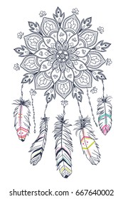 Hand drawn illustration of dream catcher, native american poster
