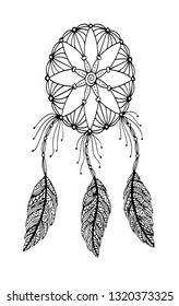 Hand drawn illustration of a dreamcatcher. - Vector