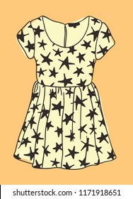 Hand drawn illustration Dress with Stars. Creative ink art work. Actual vector drawing Wear. Artistic isolated Halloween object