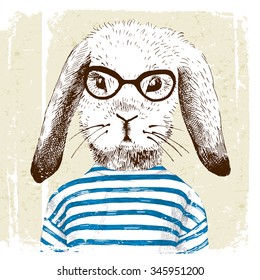 hand drawn illustration of dressed up bunny 
